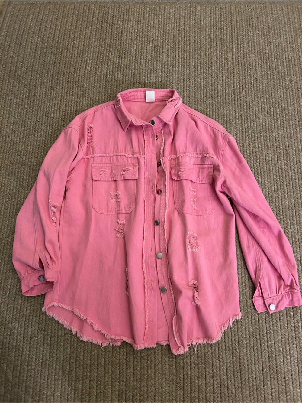 Pink Jean shirt, large, distressed